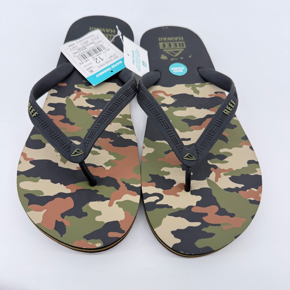 Reef Seaside Prints Flip Flops Mens 12 Camo Pattern Synthetic Green Camouflage